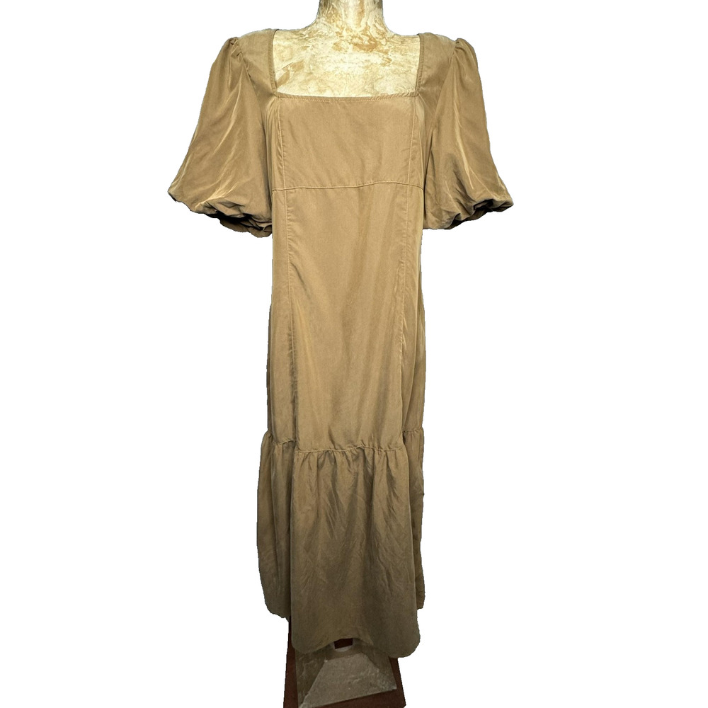 Free People Dress Womens XS Jordan Puff Sleeve Brown Midi Boho Cottagecore